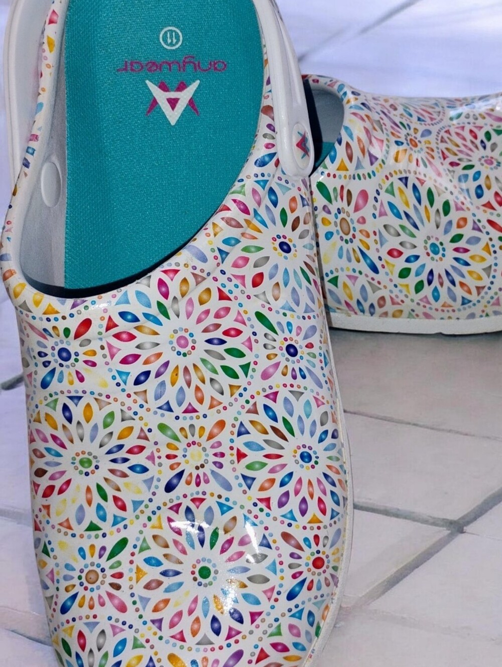 Anywear White Multicolor Floral-Print Clog Mule